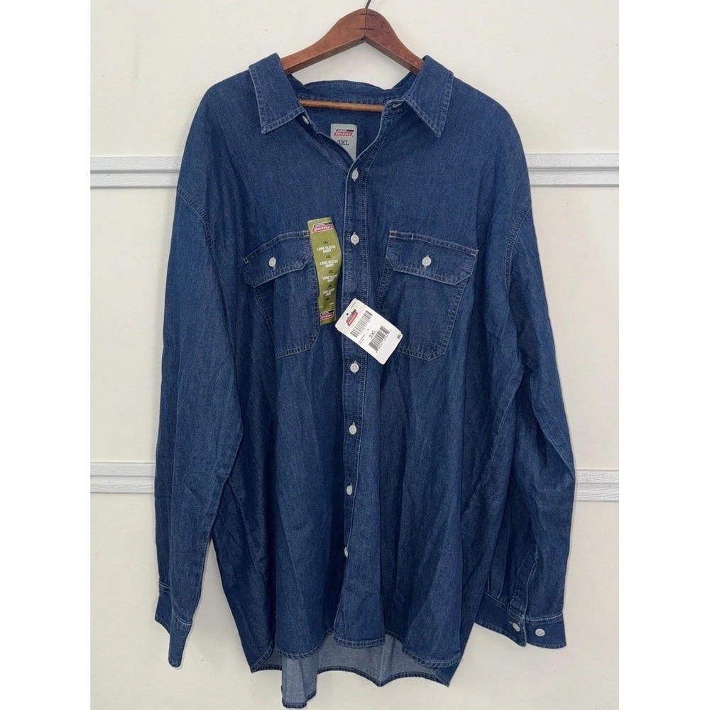 Genuine Dickies Mens 3XL Denim Long Sleeve Button Down‎ Shirt Blue GL753SNB NEW